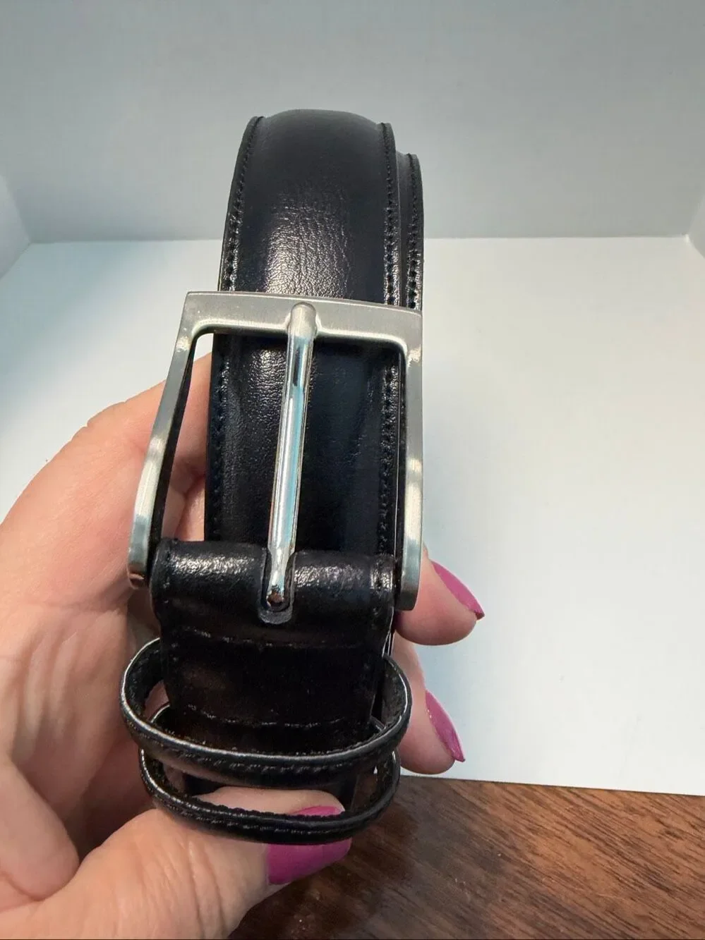Perry Ellis Black Leather Belt Mens Size 46